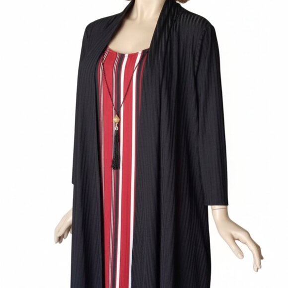 Messini NWT Striped Two-Piece Dress & Cardigan Set w/ Attached Necklace Sz 2X - Picture 3 of 8